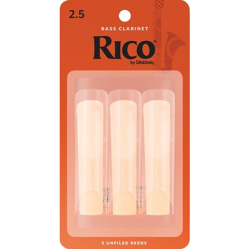 RICO BASS CLARINET REEDS, STRENGTH 2.5, 3-PACK